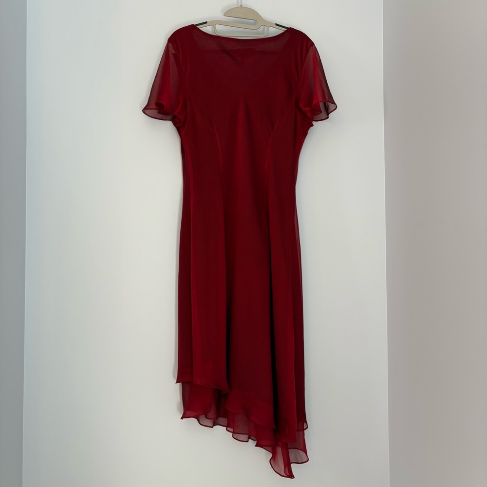 VTG Donna Ricco Dress Size 14 Red Black Rose Brooch Asymmetric Hem Dark Romantic - Picture 8 of 15